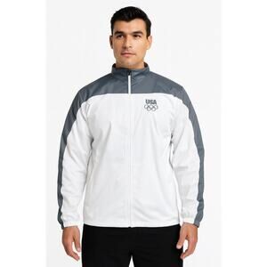 United States Olympic Committee  Size XL Jacket White & Gray Full Zip Made USA